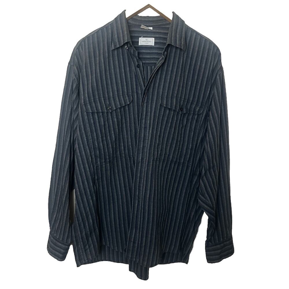Vintage Valentino Uomo Button Down Shirt Men’s Sz Large Striped Textured